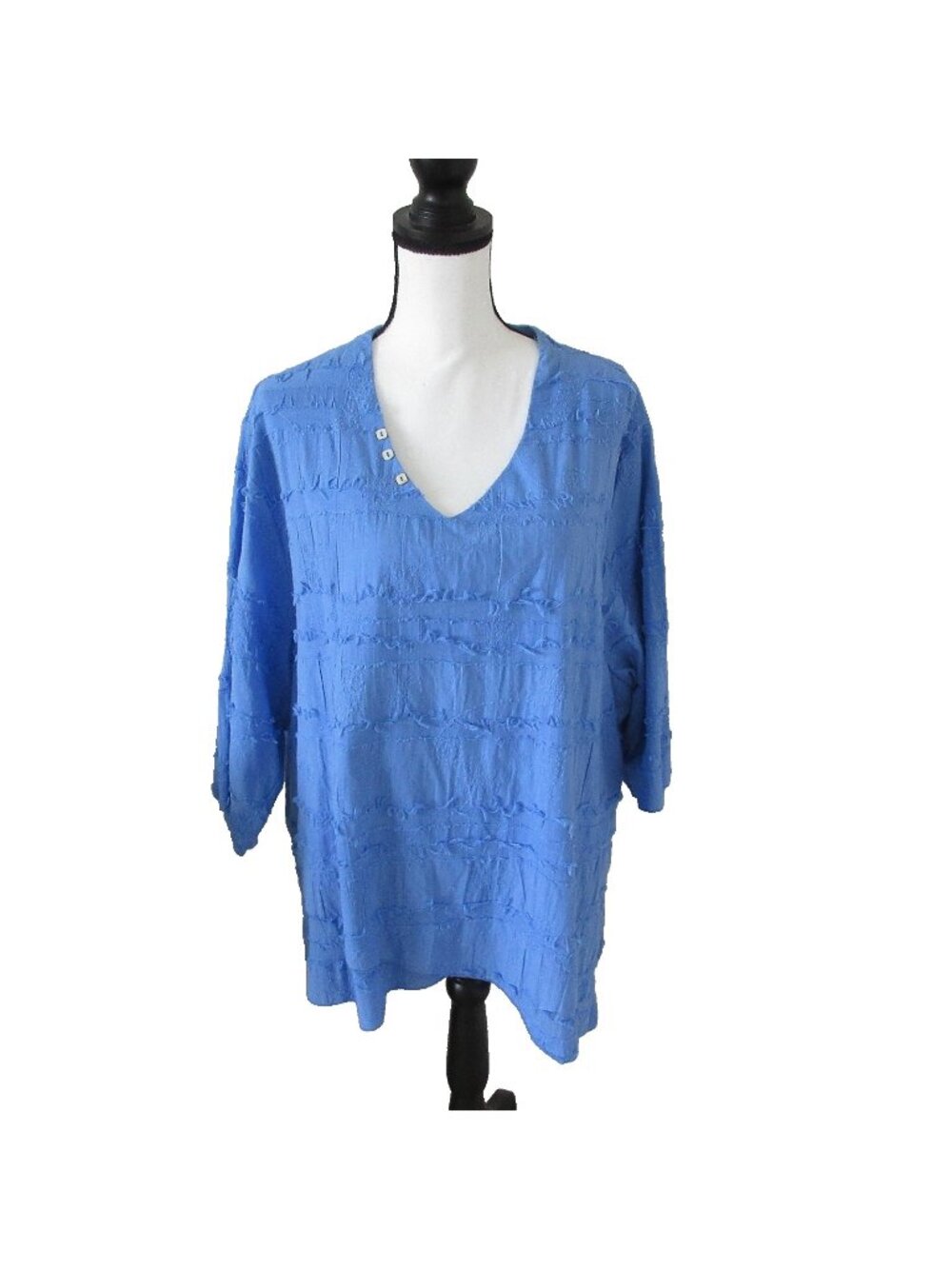 Lulu B Textured Boho 3/4 Sleeve Blouse Blue Asymmetrical Hemline Size 3X